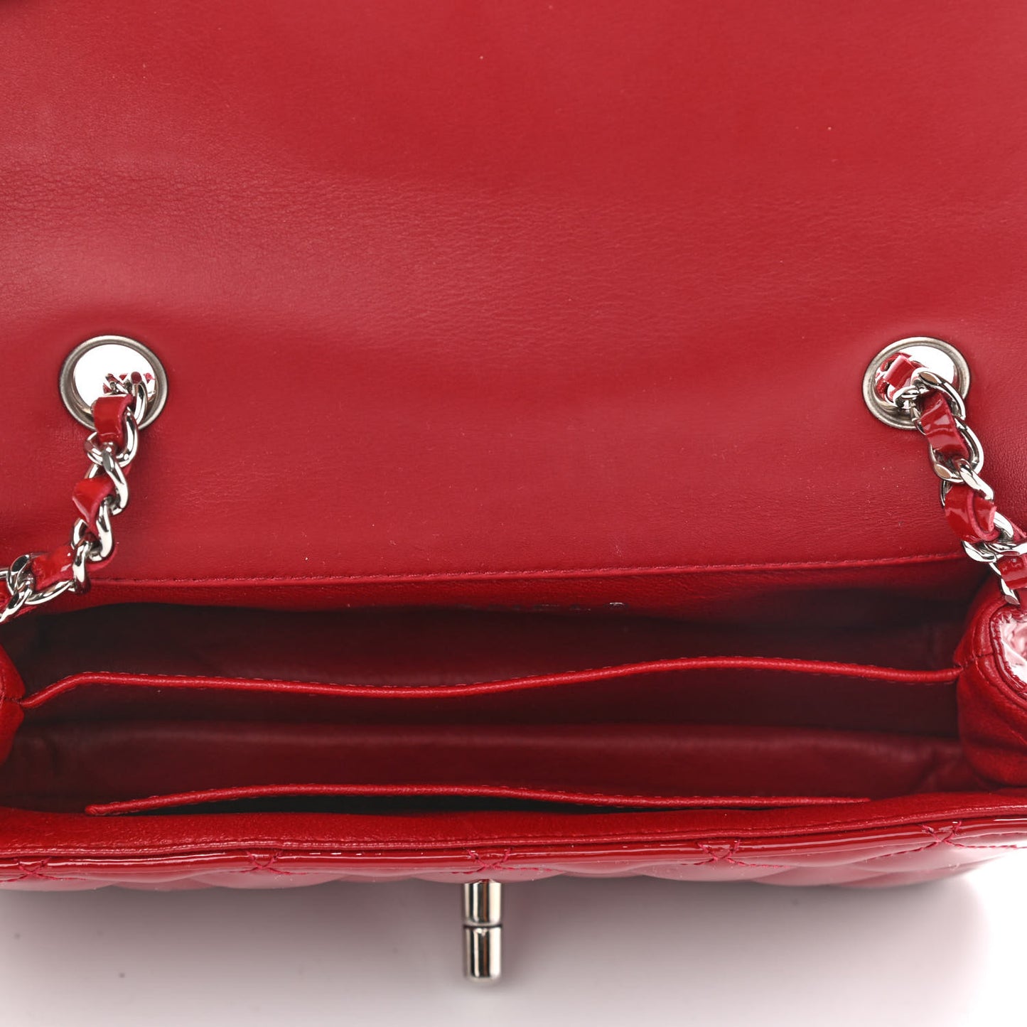 Patent Calfskin Quilted Extra Mini Rectangular Flap Red