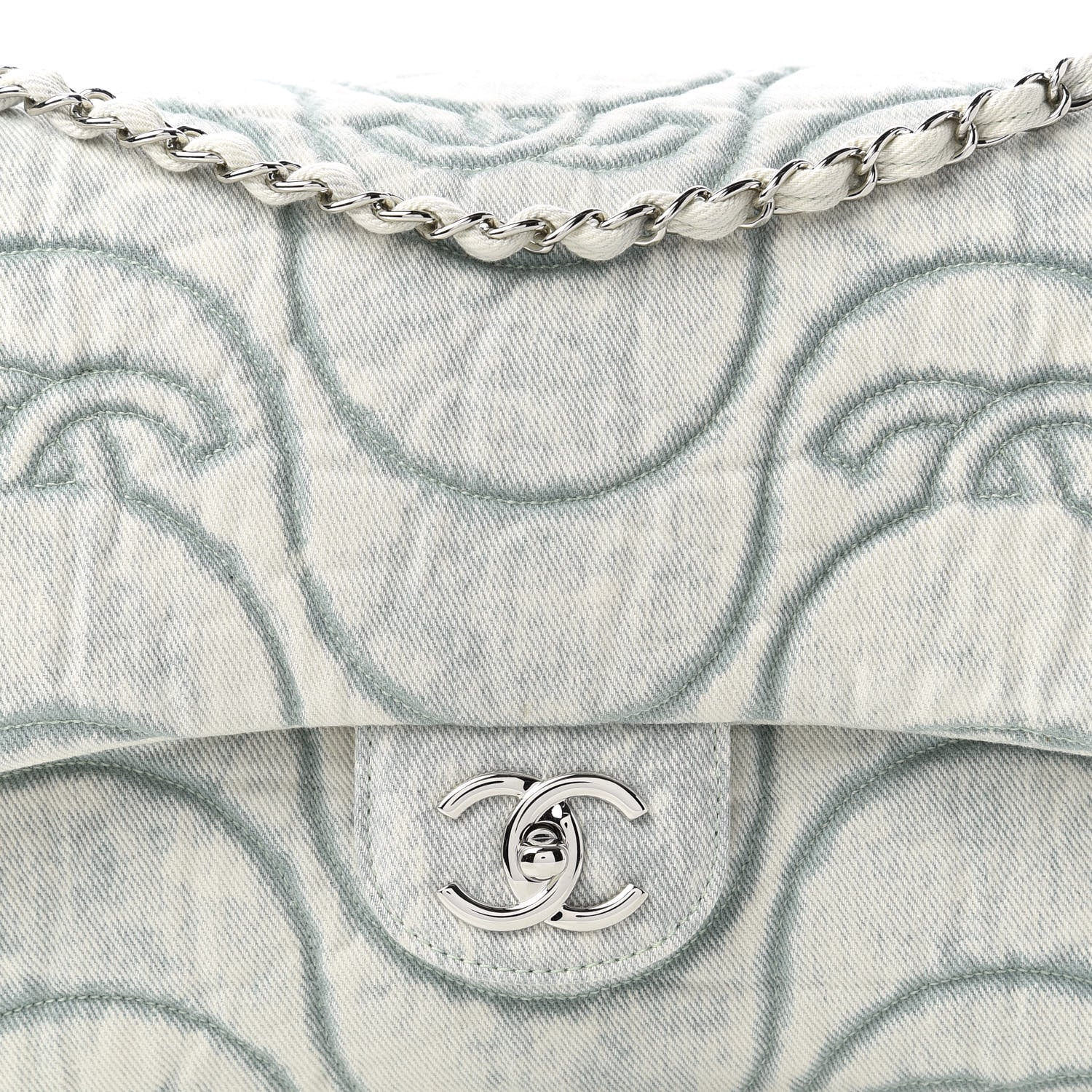 Chanel Denim Embossed CC Logo Print Jumbo Single Flap Blue 10 of 11