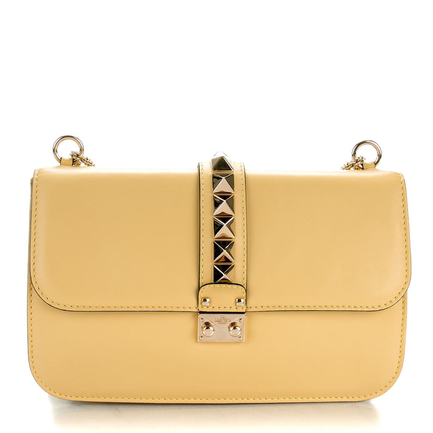 Vitello Large Glam Lock Rockstud Flap Soft Yellow