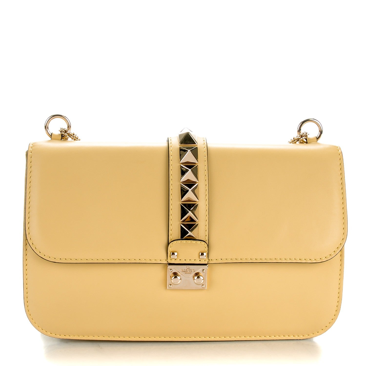 Valentino Garavani Vitello Large Glam Lock Rockstud Flap Soft Yellow 1 of 7