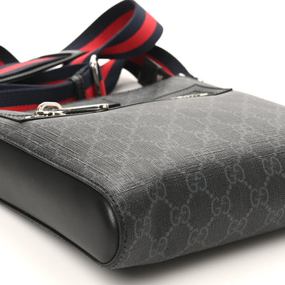 Gucci GG Supreme Monogram Web Small Flat Messenger Bag Black Grey 9 of 10
