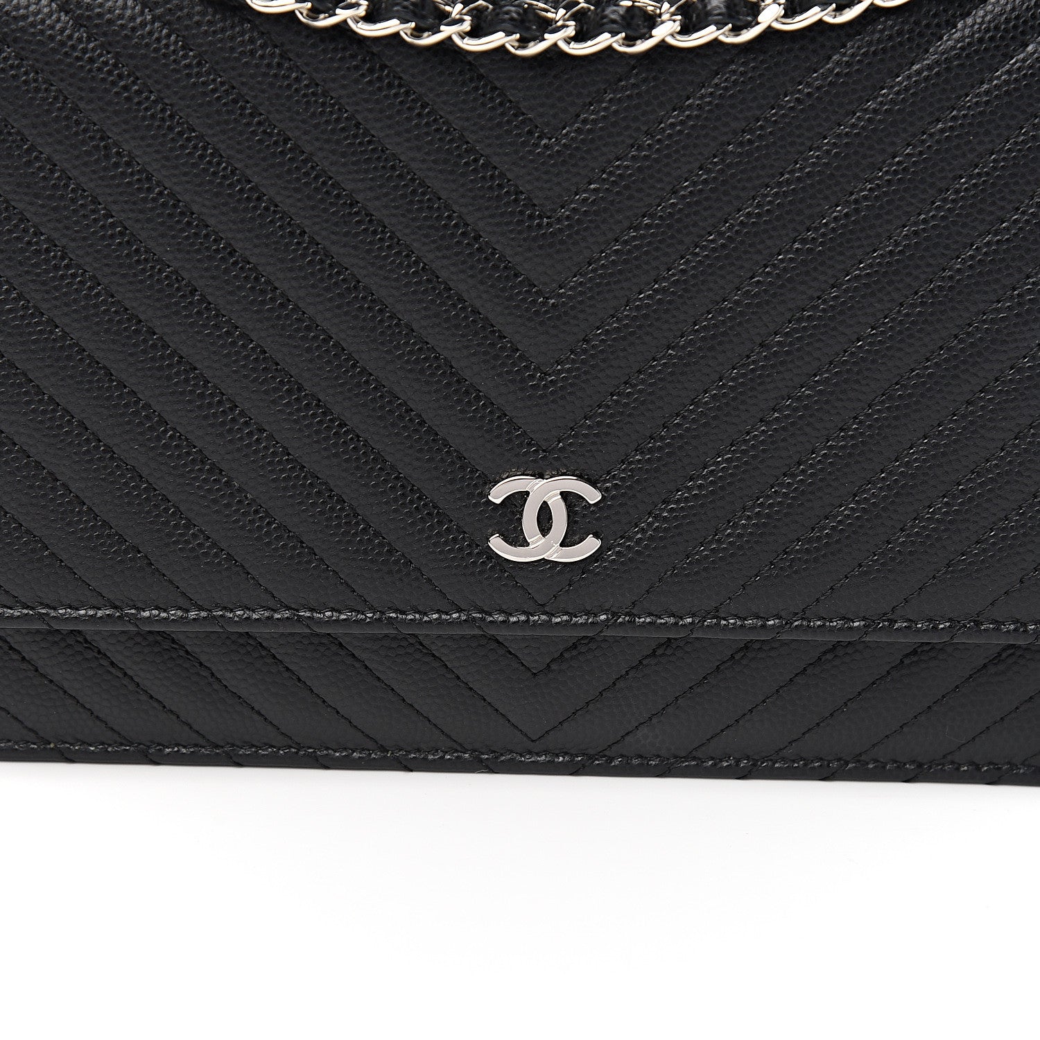 Chanel Caviar Chevron Quilted Wallet On Chain WOC Black 10 of 11