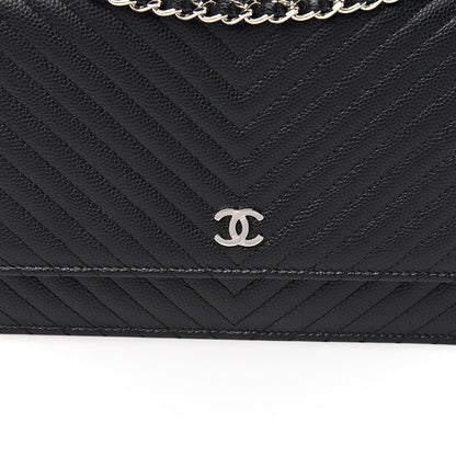 Chanel Caviar Chevron Quilted Wallet On Chain WOC Black 10 of 11