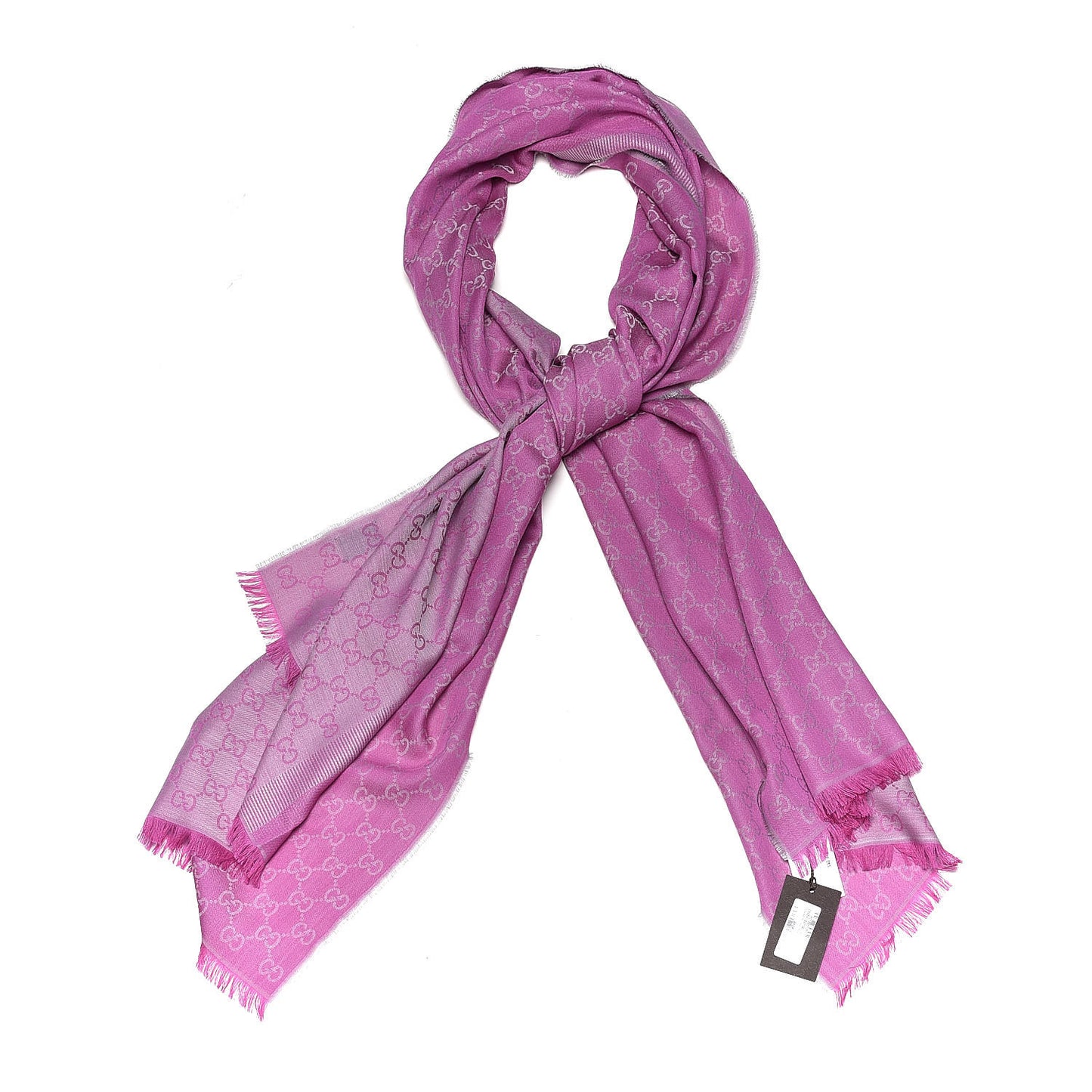 Wool Silk GG Monogram GGWeblong Fringe Scarf Shawl Zinc Pink