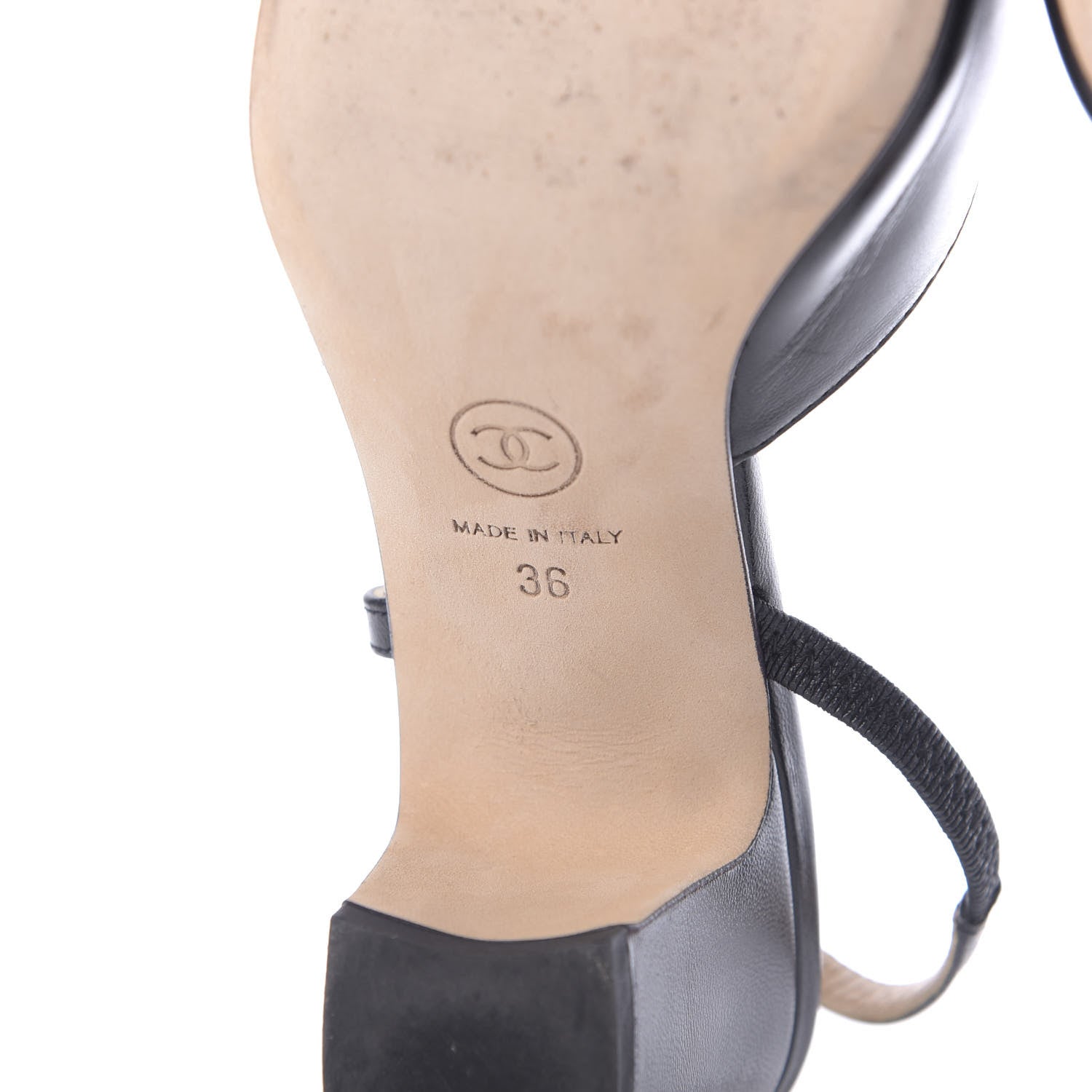 Chanel Goatskin Grosgrain Cap Toe CC Slingback Sandals 36 Black 9 of 11
