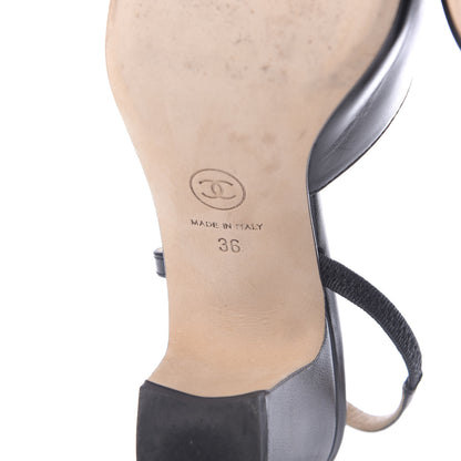 Chanel Goatskin Grosgrain Cap Toe CC Slingback Sandals 36 Black 9 of 11