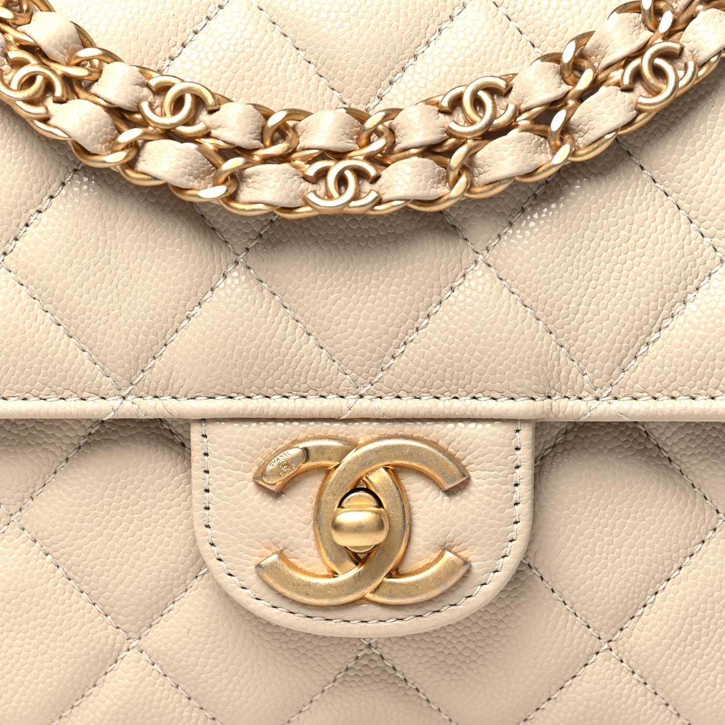 Caviar Quilted Small Coco First Flap Beige