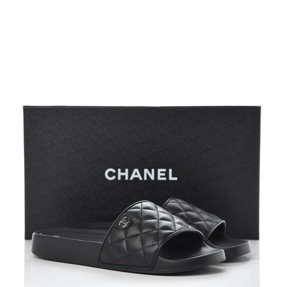 Chanel Lambskin Quilted CC Mules Sandals 39 Black 9 of 9
