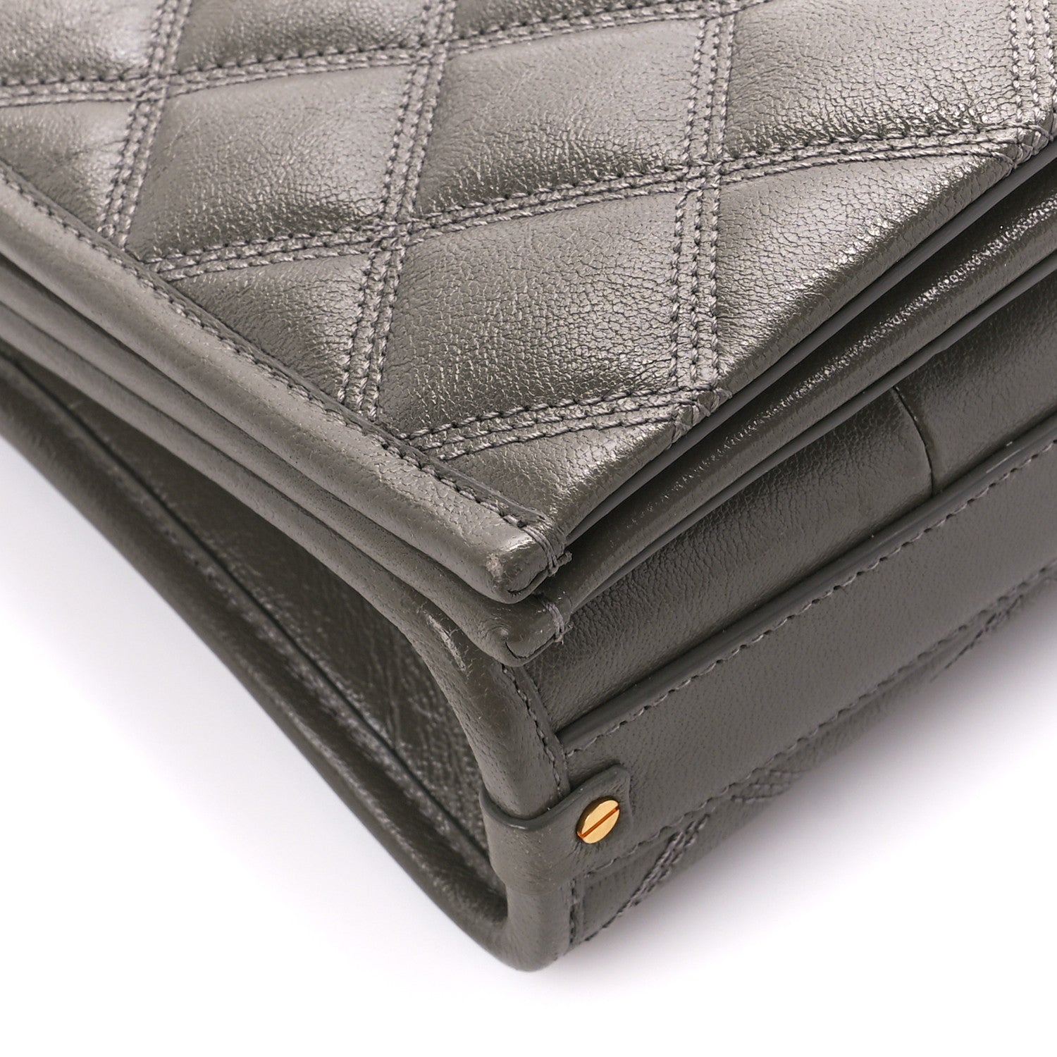 Saint Laurent Lambskin Quilted Mini Becky Chain Bag Grey Kaki 10 of 12