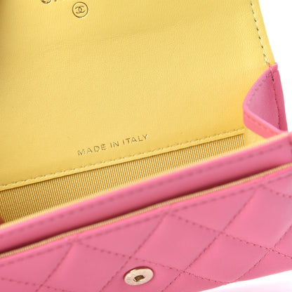 Chanel Lambskin Quilted Flap Card Holder Wallet Pink Yellow 7 of 9