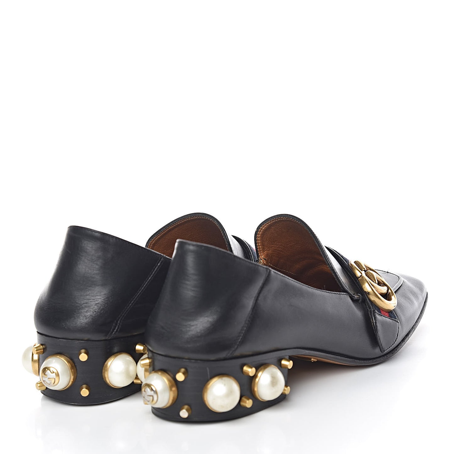 Betis Glamour Calfskin Web Pearl Embellished Peyton 35mm Loafer Pumps 37 Black
