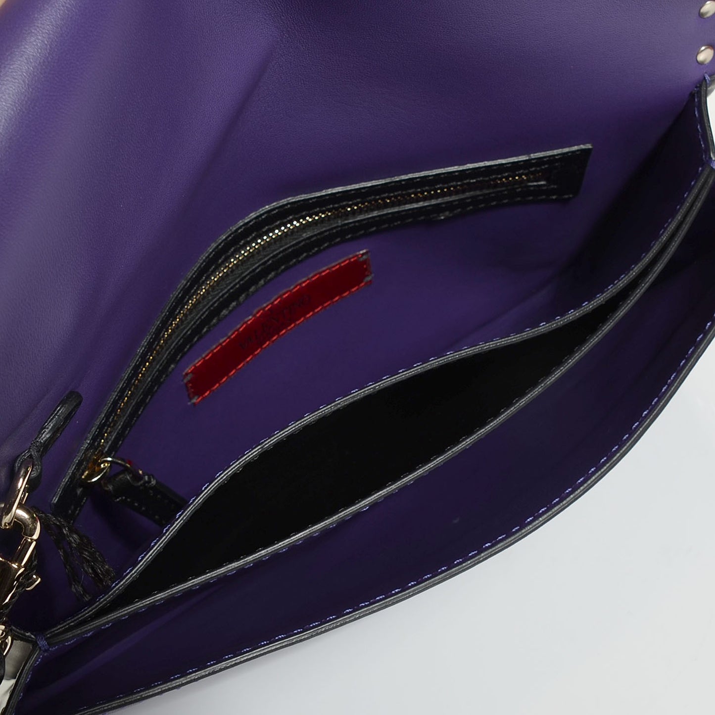 Nappa Rockstud Wristlet Clutch Purple Black