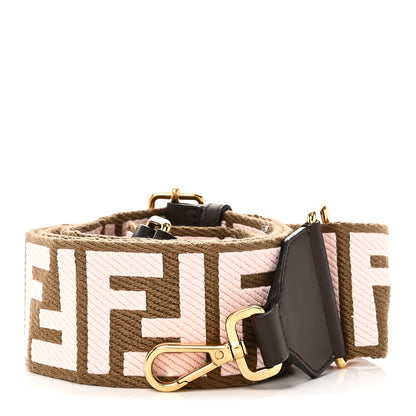 Fendi Canvas Ricamo Vitello Century FF 1974 Embroidered Adjustable Strap You Fango Rosa Confetto Chocolate 1 of 5