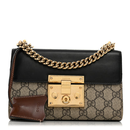 Gucci GG Supreme Monogram Calfskin Small Padlock Shoulder Bag Beige Black Cuir 1 of 11