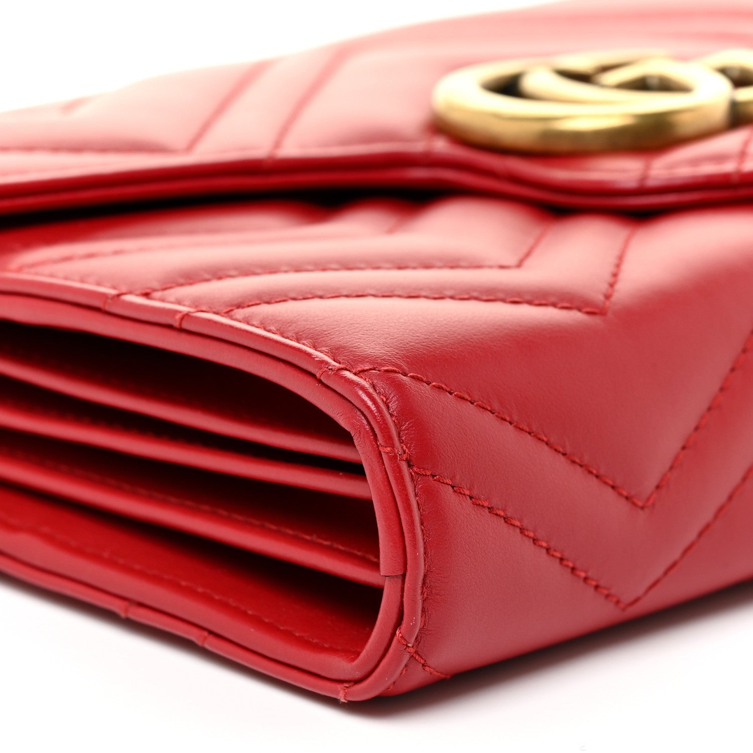 Gucci Calfskin Matelasse GG Marmont Chain Wallet Hibiscus Red 10 of 18