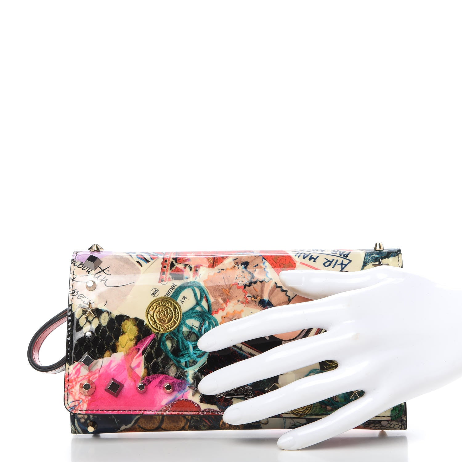 Christian Louboutin Patent Printed Collage Flap Wallet Multicolor 2 of 10