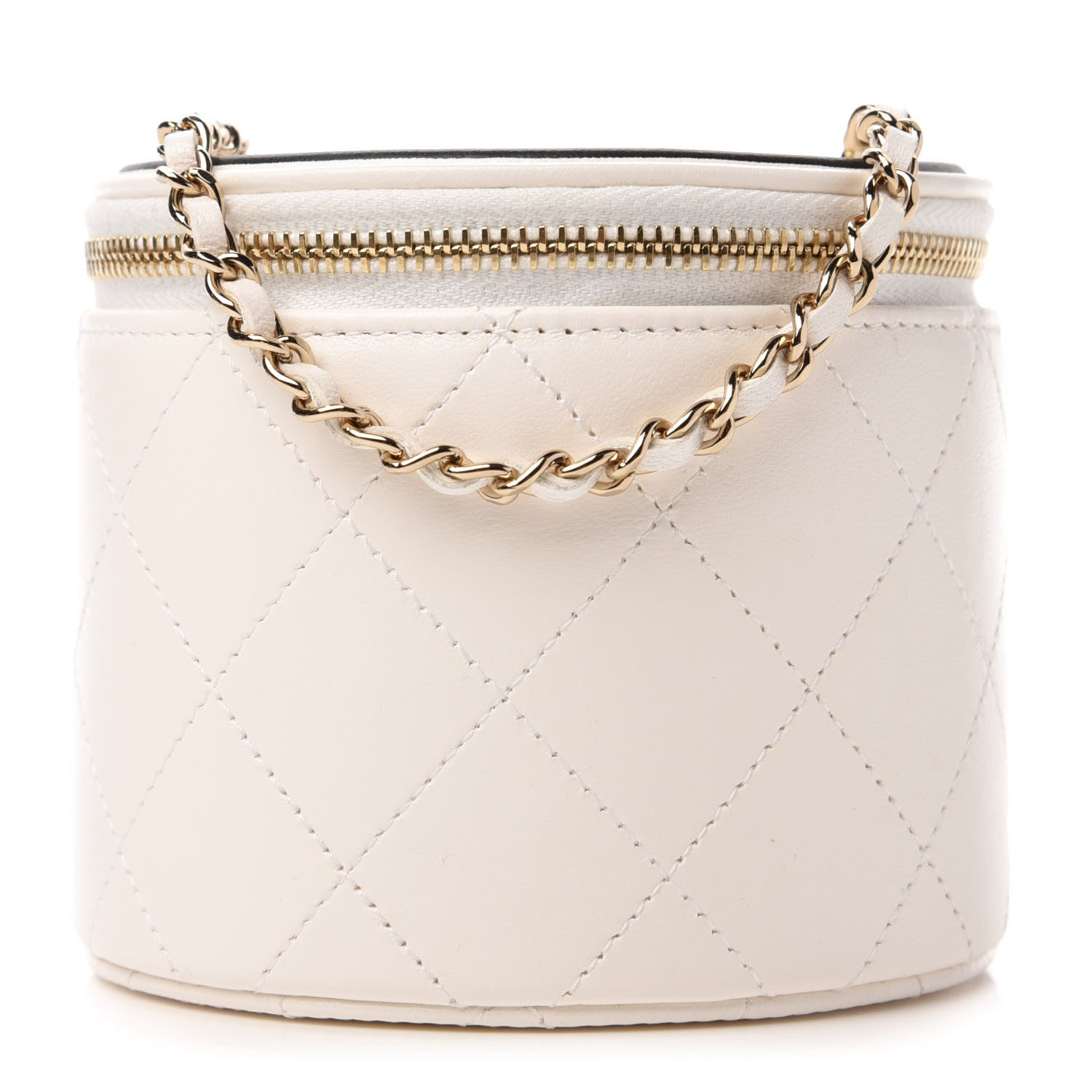 Chanel Lambskin Quilted Round Small Vanity Case With Chain White Black 1 of 12