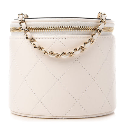 Chanel Lambskin Quilted Round Small Vanity Case With Chain White Black 1 of 12