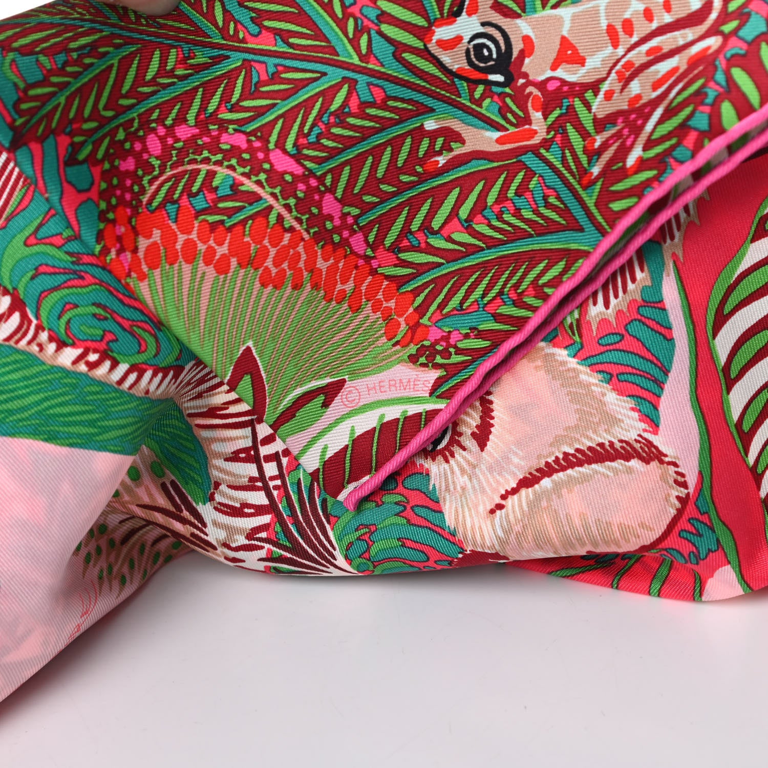 Hermes Silk Wild Singapore Scarf 90 Rose Vert Bordeaux 3 of 5