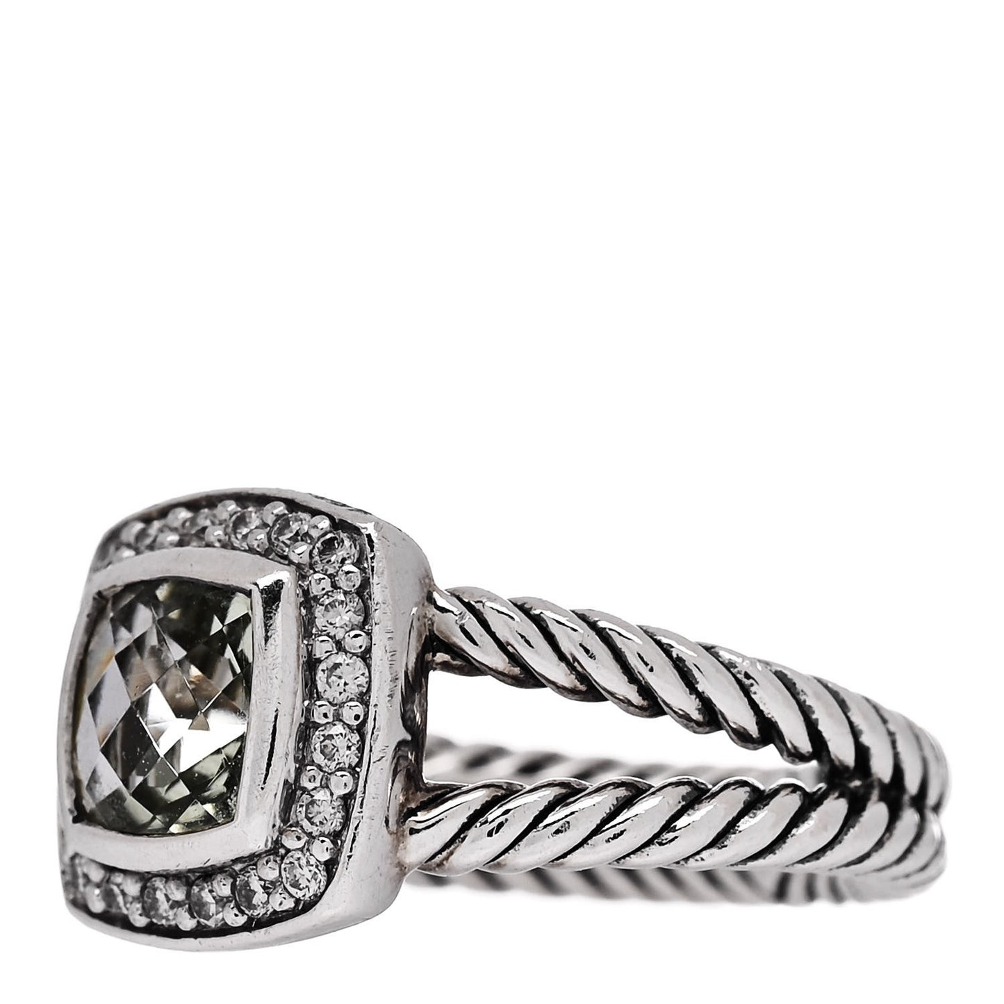 Sterling Silver Diamond Prasiolite 7mm Petite Albion Ring 52 6