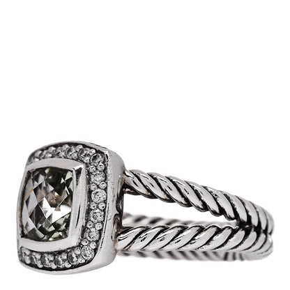 David Yurman Sterling Silver Diamond Prasiolite 7mm Petite Albion Ring 52 6 3 of 5