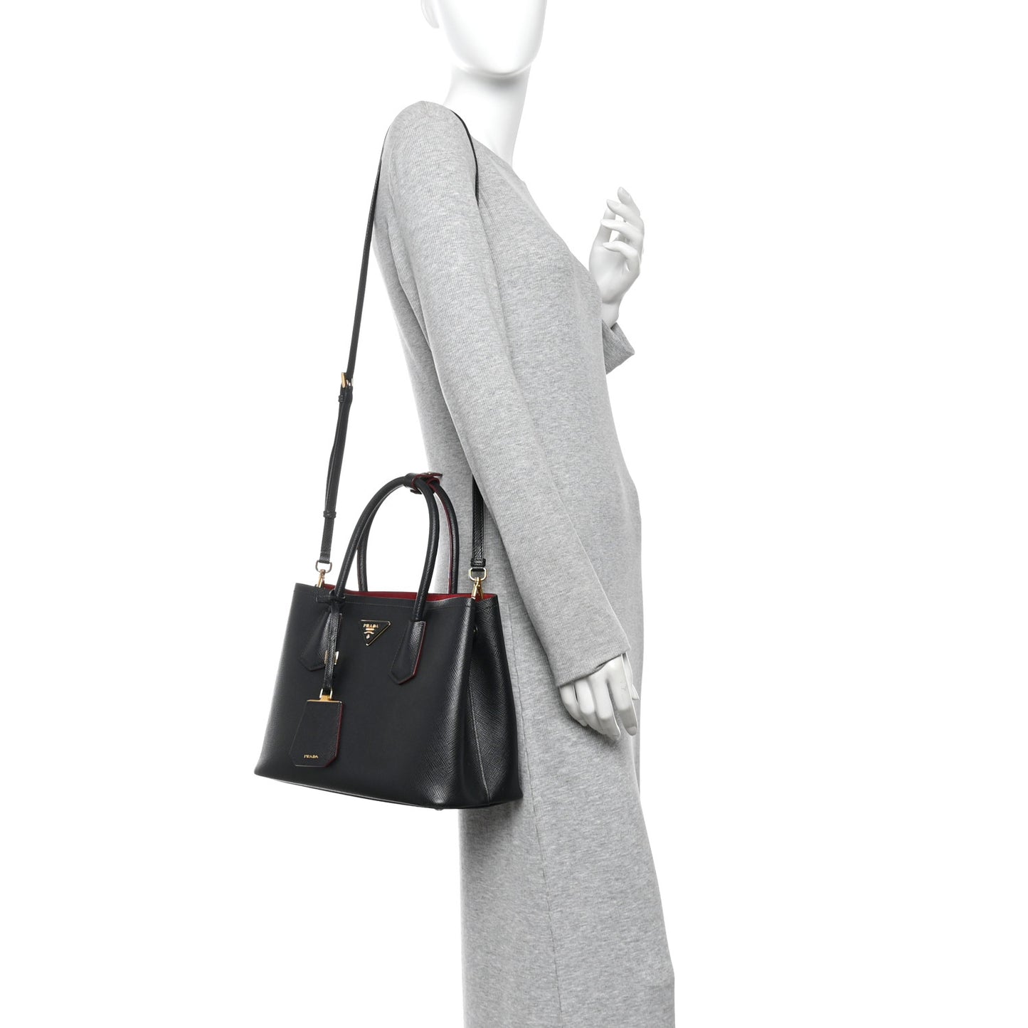 Saffiano Cuir Small Double Bag Black Fuoco