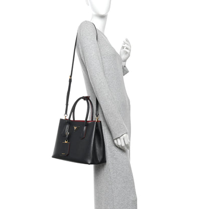 Prada Saffiano Cuir Small Double Bag Black Fuoco 2 of 13
