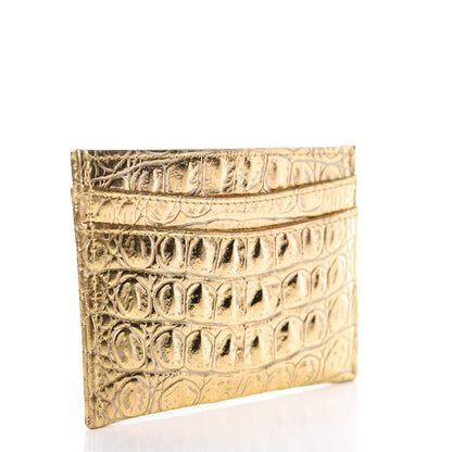 Chanel Metallic Calfskin Crocodile Embossed Cocodile Card Holder Gold 3 of 10