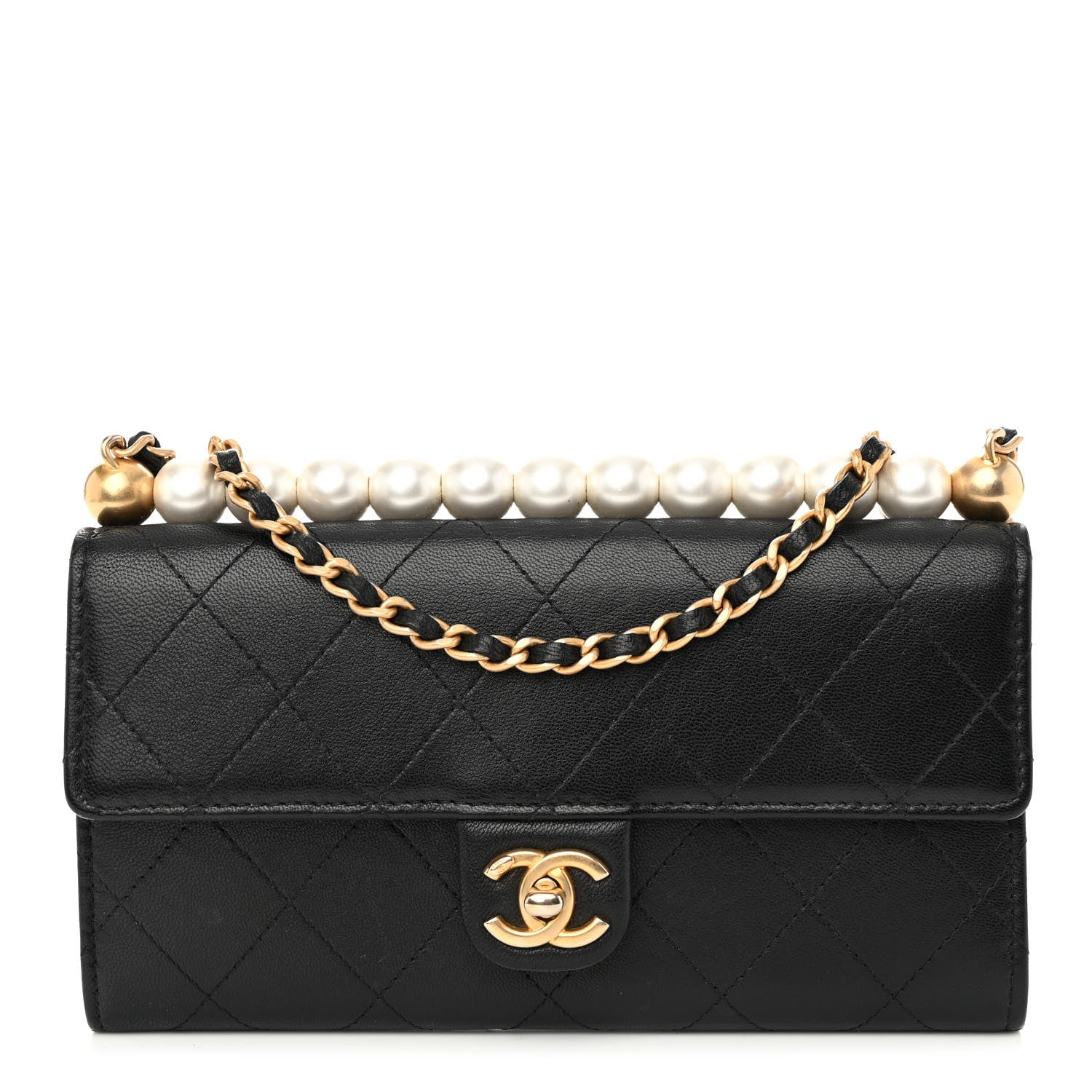 Chanel Lambskin Quilted Chic Pearls Clutch With Chain Black 1 of 10