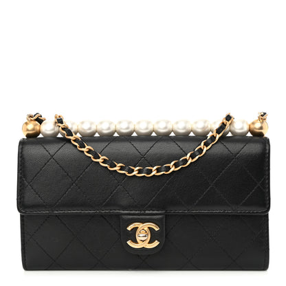 Chanel Lambskin Quilted Chic Pearls Clutch With Chain Black 1 of 10