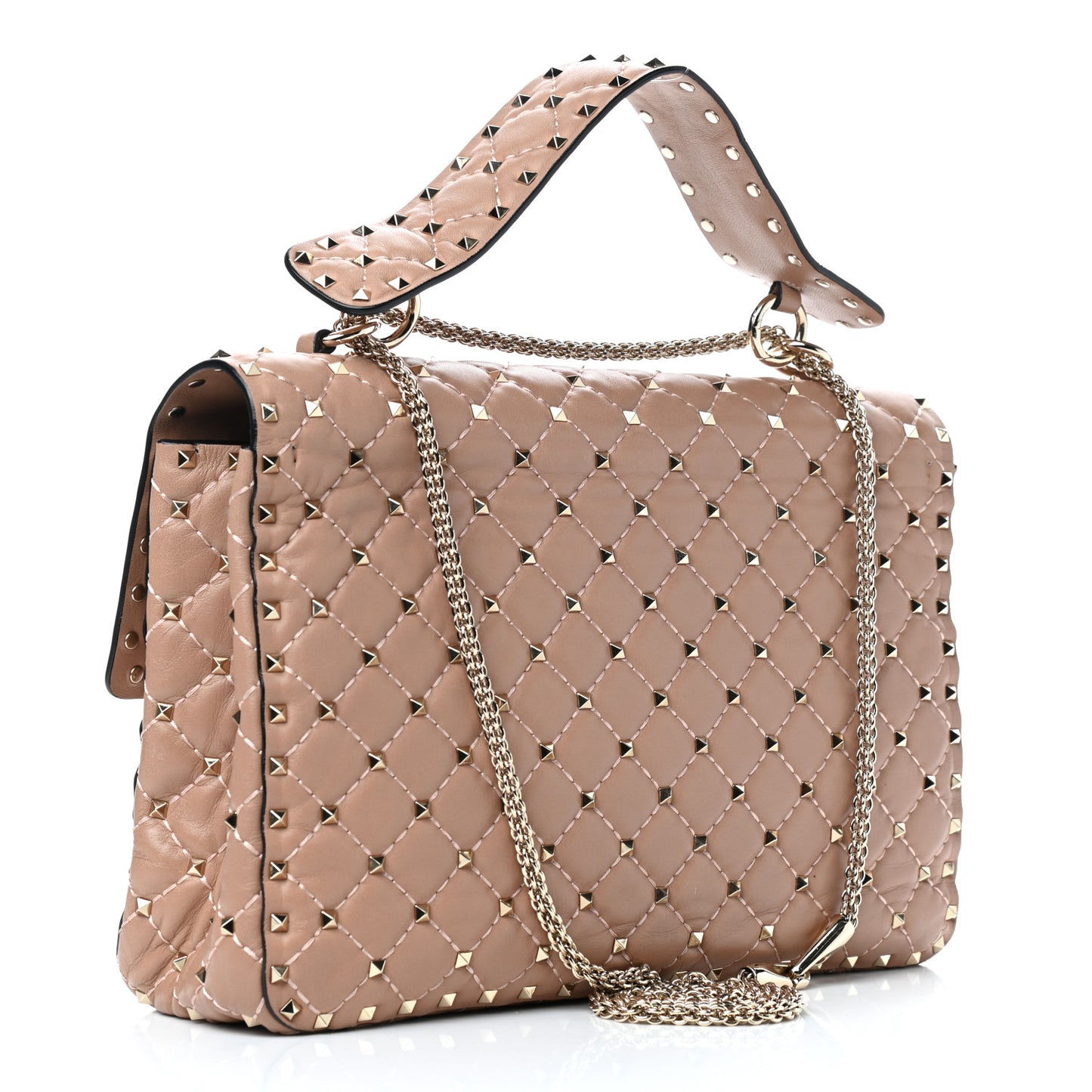 Nappa Large Rockstud Spike Shoulder Bag Soft Noisette