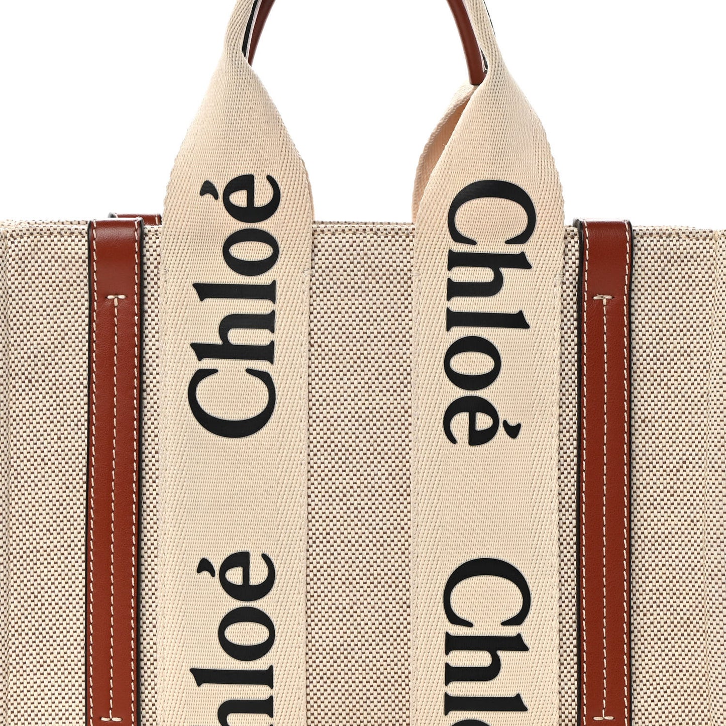 Cotton Calfskin Small Woody Ribbon Tote White Brown