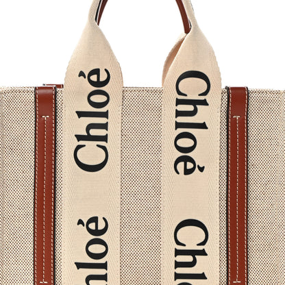 Chloe Cotton Calfskin Small Woody Ribbon Tote White Brown 8 of 13