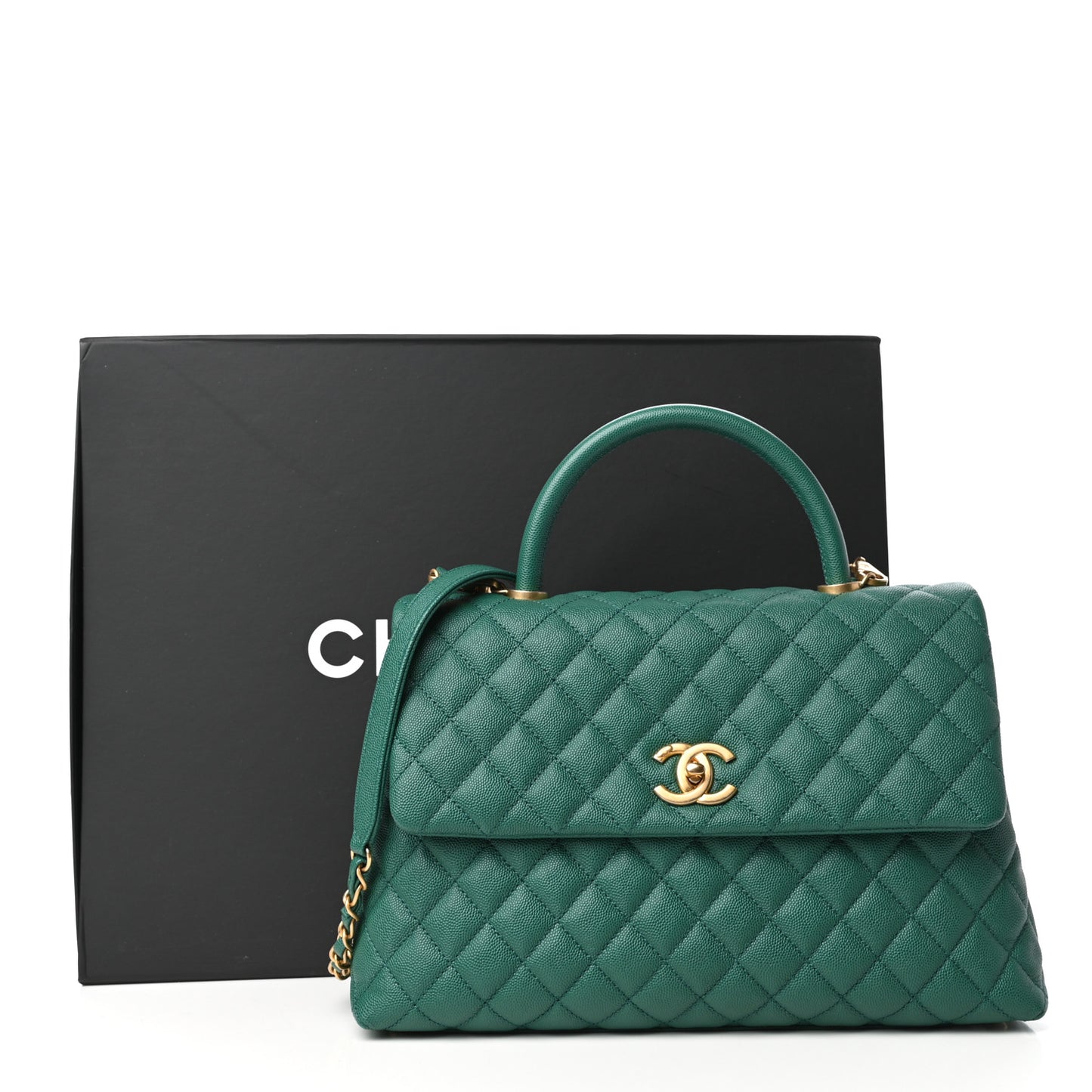 Caviar Quilted Medium Coco Handle Flap Green