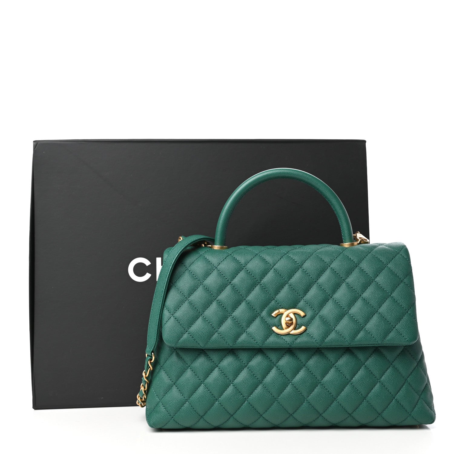 Chanel Caviar Quilted Medium Coco Handle Flap Green 10 of 10