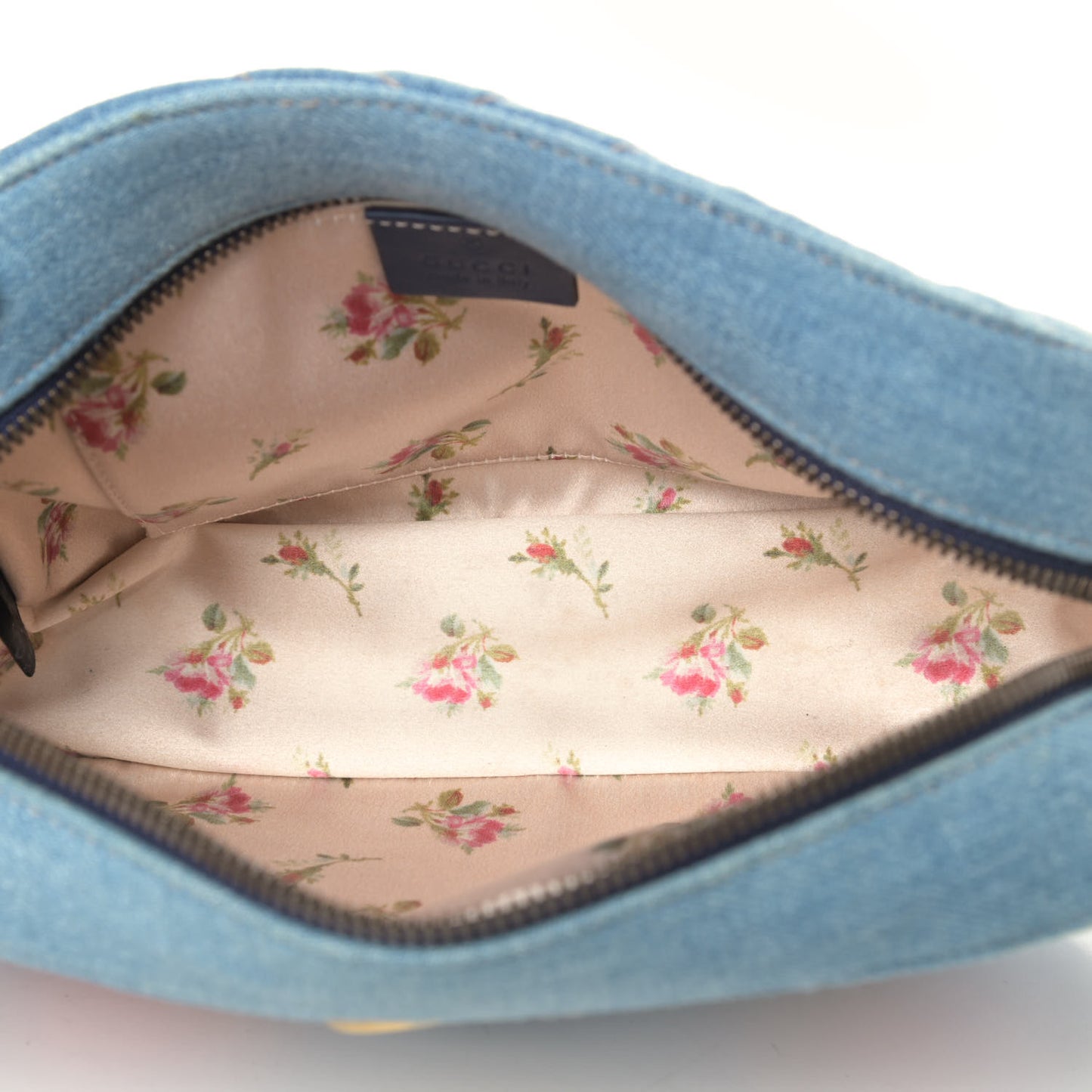 Denim Matelasse Embroidered Small GG Marmont Chain Shoulder Bag Blue