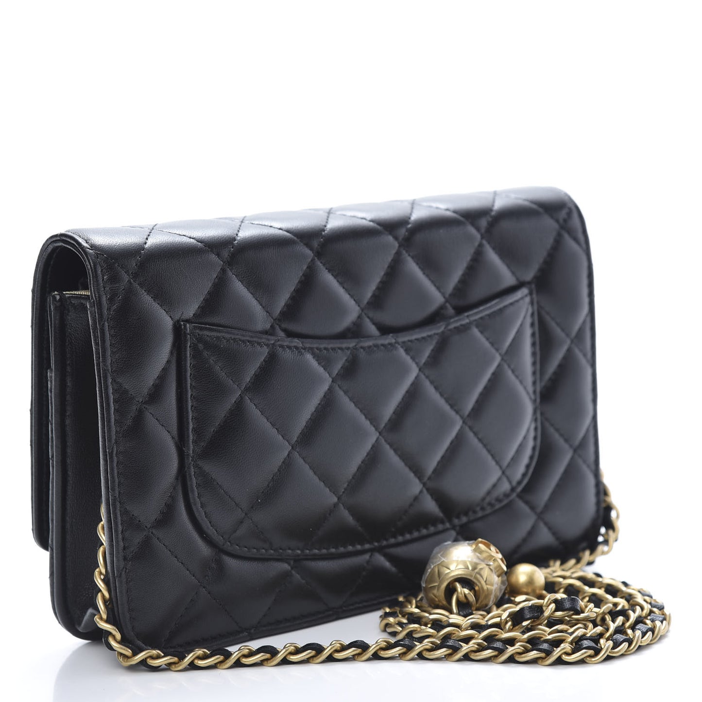 Lambskin Quilted CC Pearl Crush Wallet on Chain WOC Black