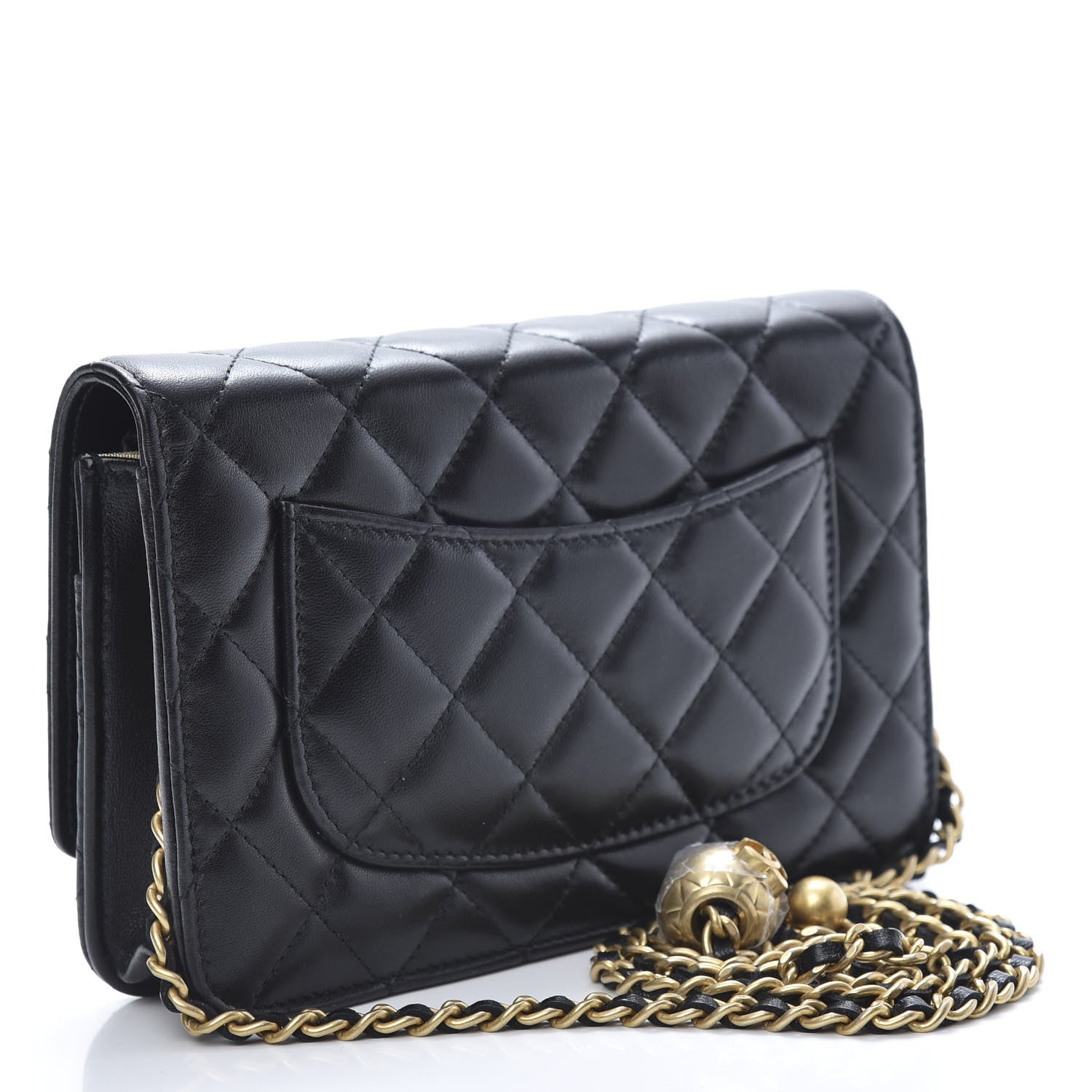 Chanel Lambskin Quilted CC Pearl Crush Wallet on Chain WOC Black 3 of 13