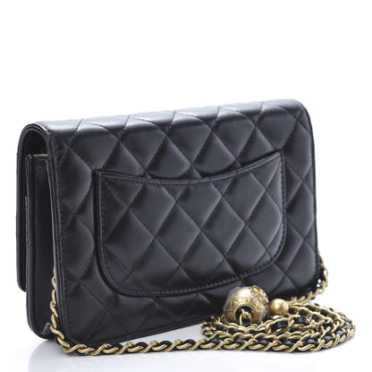 Chanel Lambskin Quilted CC Pearl Crush Wallet on Chain WOC Black 3 of 13