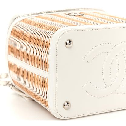 Chanel Glazed Calfskin Raffia Vanity Case Bag White Beige 9 of 12