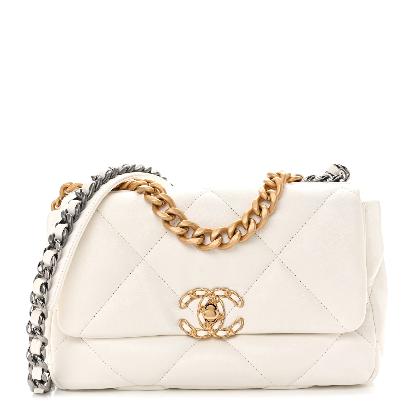 Lambskin Quilted Medium Chanel 19 Flap White