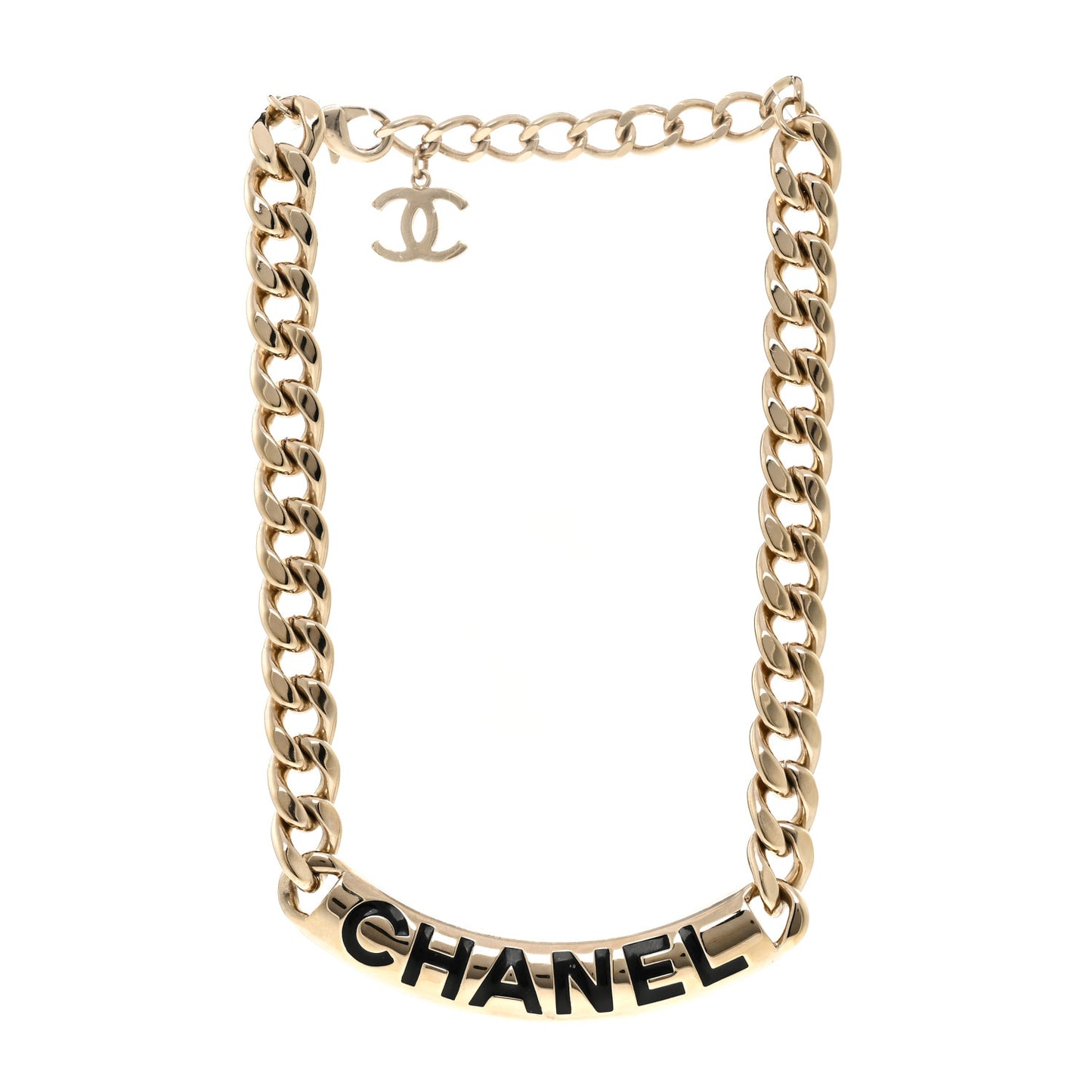 Enamel Chain Logo Choker Necklace Gold Black