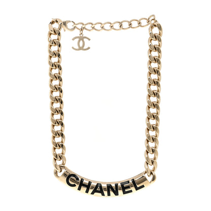 Chanel Enamel Chain Logo Choker Necklace Gold Black 3 of 5