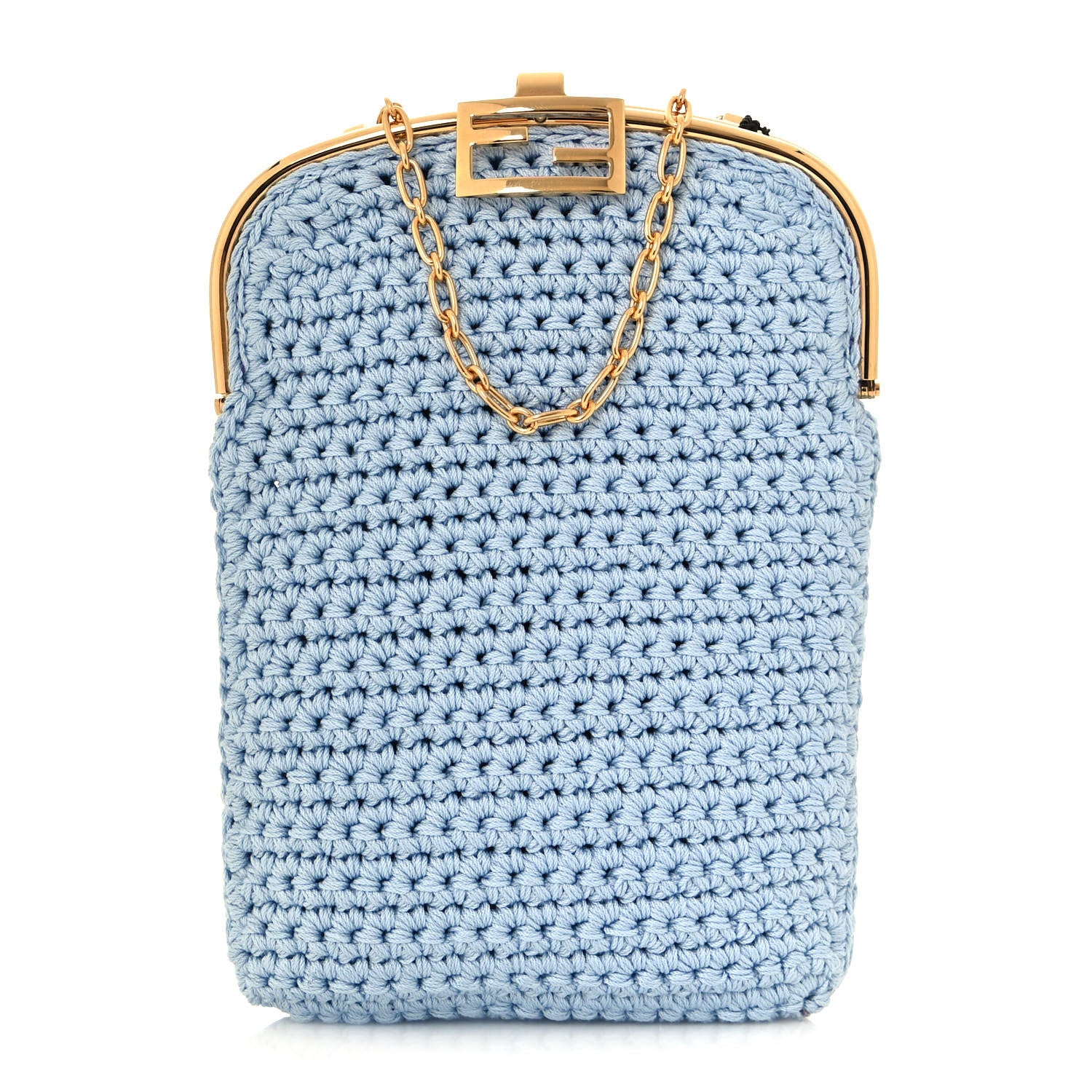 Fendi Fabric Crochet Baguette Phone Bag Azzurro Sky 1 of 12