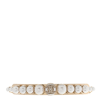 Chanel Pearl Crystal CC Choker Necklace Gold Pearly White 1 of 6