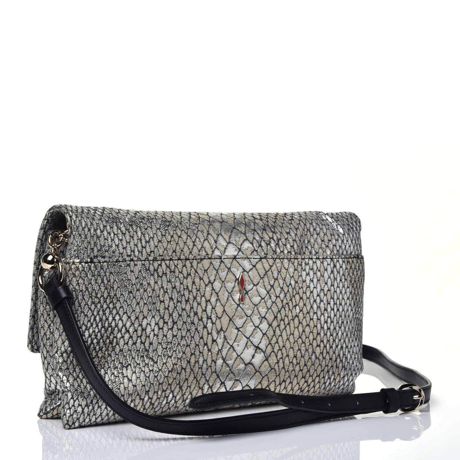 Christian Louboutin Glitter Fabric Snakeskin Embossed Clutch 3 of 9