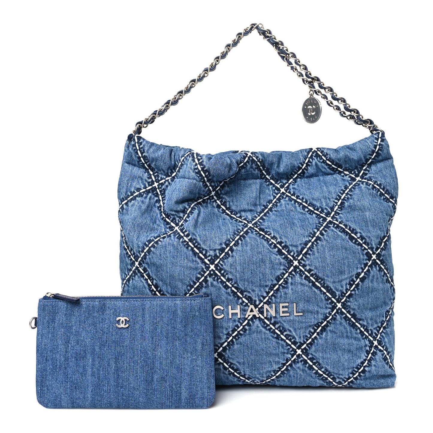 Denim Quilted Stitched Chanel 22 Blue