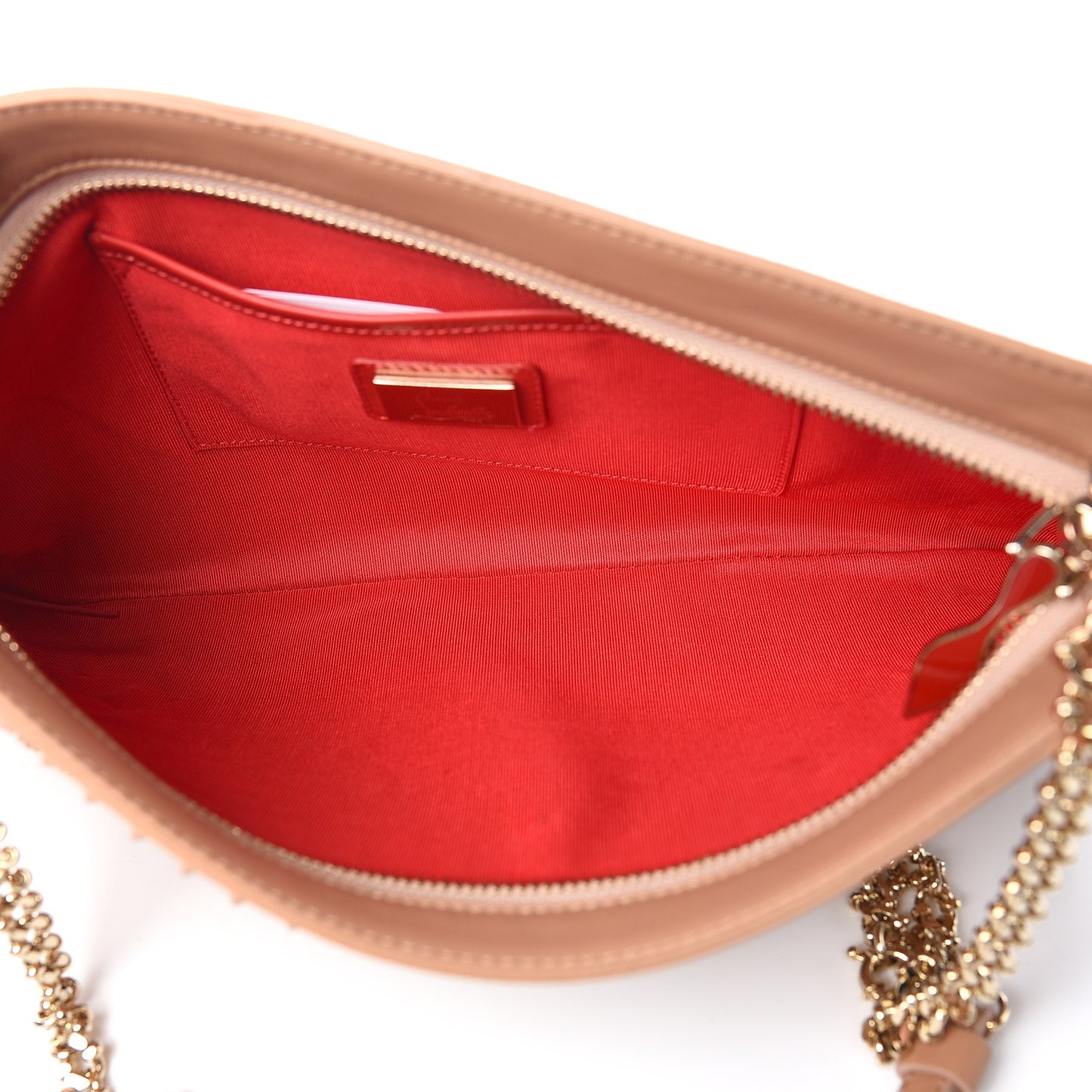 Calfskin Studded Loubiposh Chain Clutch Nude