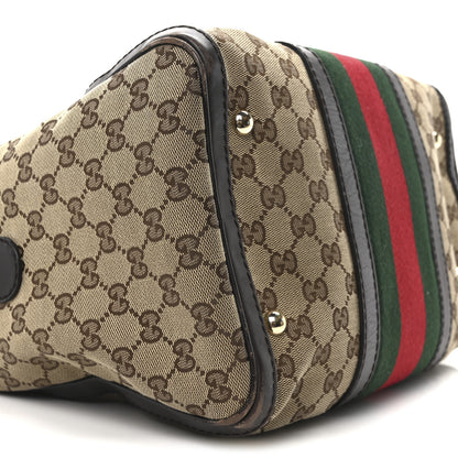 Gucci Monogram Selleria Calfskin Vintage Web Medium Boston Beige Ebony Cocoa 9 of 10