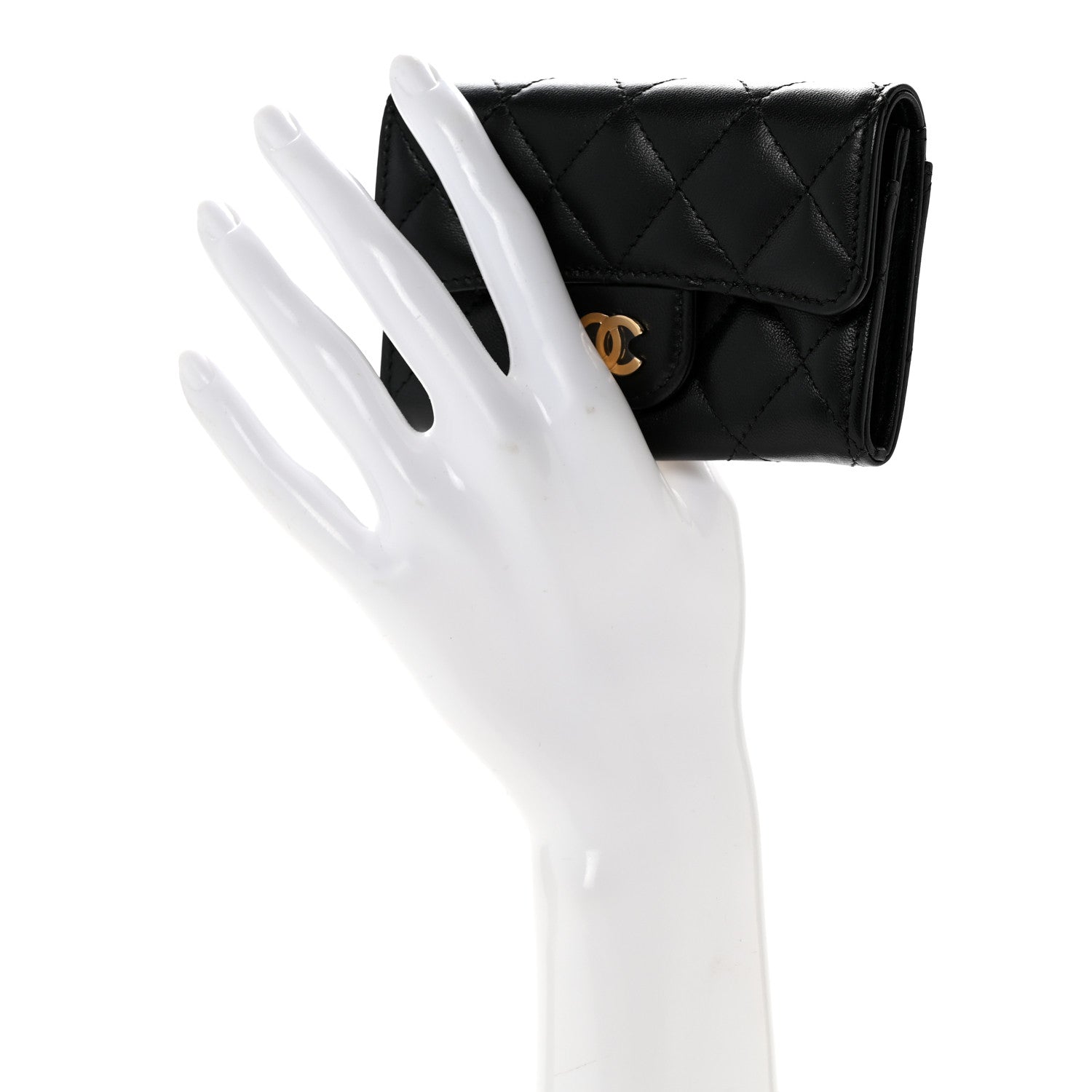 Chanel Lambskin Quilted Flap Card Holder Wallet Black 2 of 8